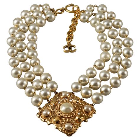 chanel multi strand necklace pearl flower